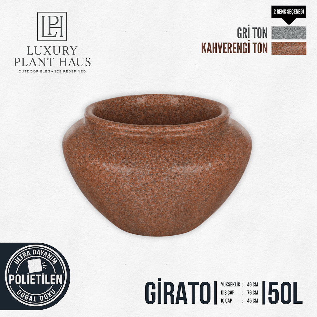 GIRATO Granit Dokulu Geniş Form Dekoratif Bahçe Saksısı (50L)